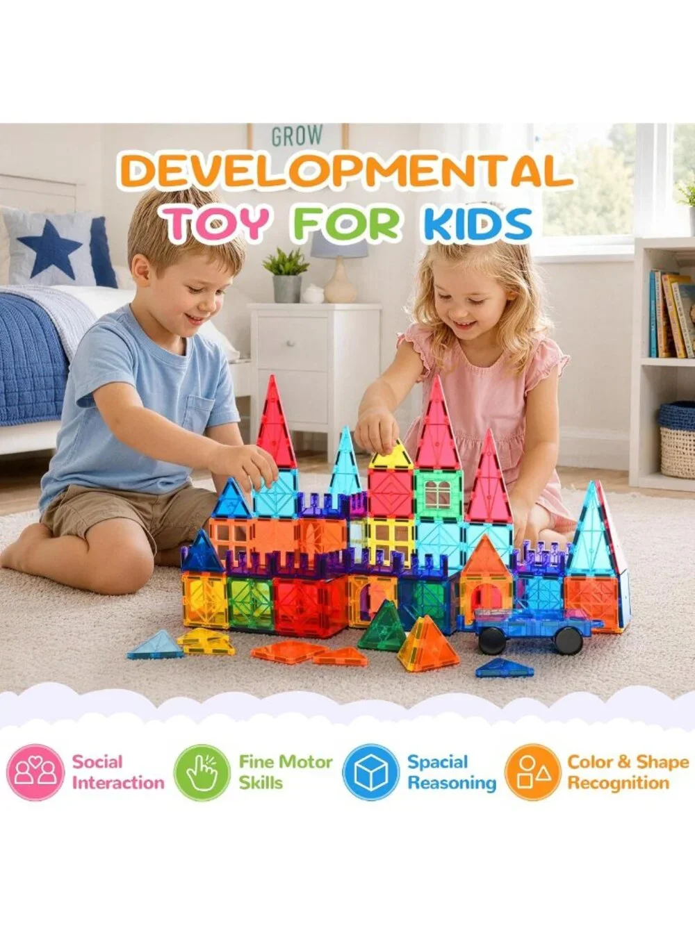 100 Pcs Magnetic Building Blocks Set - 3D Educational Construction Toys for Kids